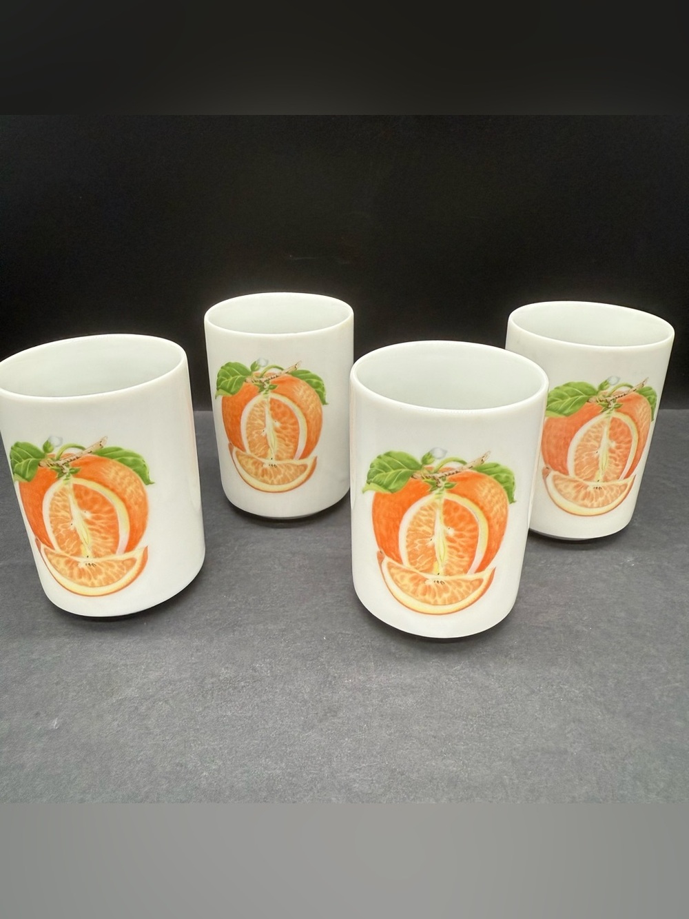 Seymour Mann Ceramic Juice Glass Set of 4 Orange Theme 80's Mid Century Modern